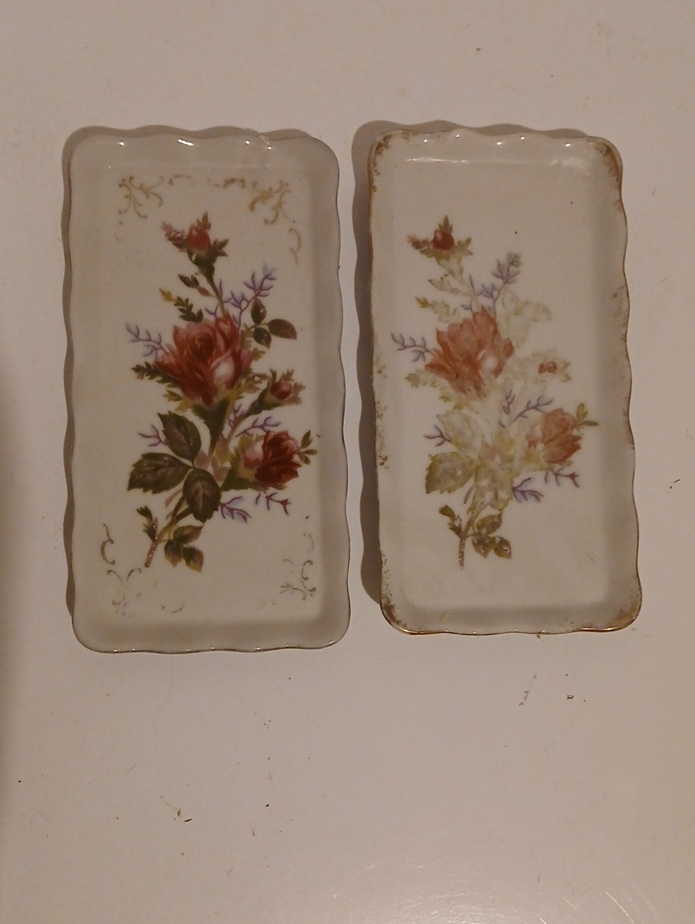 Vintage Moss Rose Royal Sealy Japan Mcm Floral Porcelain Trinket Trays